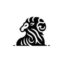 Stylized Monochrome Ram Head Silhouette, Bold Lines, Artistic Interpretation Against White Backdrop, Illustrative . vector