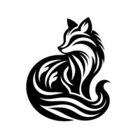 A stylized black and white illustration of a fox in a curled pose, featuring a combination of striped and curved elements against a plain white background. vector