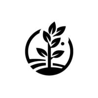 Minimalist black and white of a growing plant inside a circular frame, symbolizing nature and growth, on a plain white background. vector