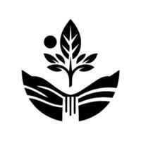 A Minimalist Nature Emblem A Leafy Tree Emerging from Abstract Hills, with a Rising Sun Silhouette. vector