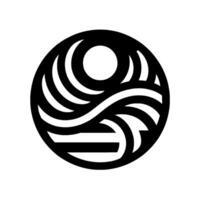 Abstract Black and White Circular SunMoon Symbol with Intertwined Lines, Suggesting Movement and Balance Against a White Background. vector