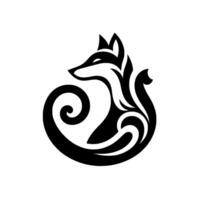 Minimalist Black and White Fox Illustration in a Swirling, Decorative Composition, Evoking Elegance and Mystique. vector