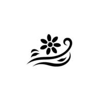 Stylized Floral Motif in Black A Minimalist Illustration of a Flower and Flowing Lines on a White Background. vector