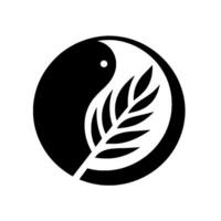 A minimalist Yin Yang symbol with a leaf motif. The black and white creates balance, simplicity and a sense of harmony and nature. vector