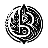 Bold, Geometric B Monogram Embellished with Floral and Celestial Elements, in a Circular, Art DecoInspired . vector