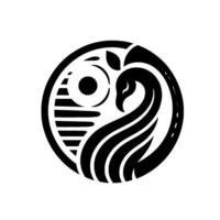 Abstract Black and White Circular Depicting a Swan and Symbolic Elements in a Harmonious Balance. vector
