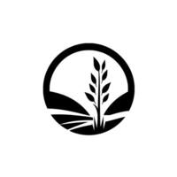 A minimalist, featuring a stylized wheat stalk within a circular frame, symbolizing growth and agriculture, set against a stark white background. vector