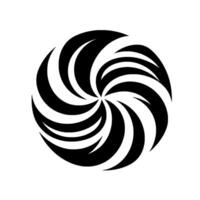 A symmetrical, monochromatic showcasing a swirling, stylized vortex or eye composed of alternating black and white crescent shapes against a stark white background. vector