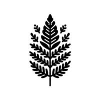 Simple Botanical Illustration Black silhouette of a stylized fernlike plant with symmetrical leaf on a clean white background. vector