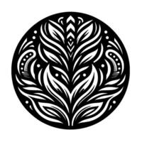 Intricate Black and White Circular Symmetrical, Stylized Floral and Leaf Elements within a Decorative Pattern. vector