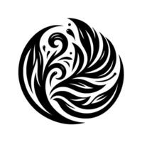 Circular Monochrome Illustration of Intertwined Leaves and Floral Elements, Forming a Symmetrical, Elegant on White. vector