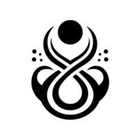 Intricate Black and White Abstract Featuring Intertwined Curves, a Central Dot, and Ornamental Details Against a White Background. vector