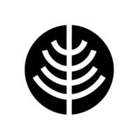 A minimalist black and white featuring a stylized leaf contained within a circle, a symmetrical, modern composition on a white background. vector