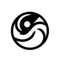 Black and White Circular Abstract Featuring Dynamic Swirls and a Central White Dot. vector