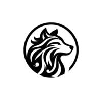 Monochromatic Emblem Stylized Wolf Head Inside a Circle, Featuring Intricate Swirls for Fur, Representing Loyalty and Strength. vector