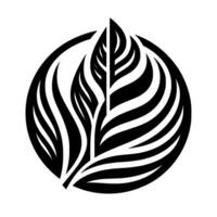 Black and White, Minimalist, Leafy Floral Emblem within a Circular Frame, High Contrast, . vector