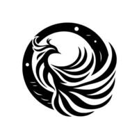 Elegant Black and White Phoenix Rising Within a Circle, Embodying Symbolism of Rebirth and Transformation. vector