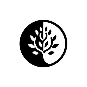 Yin Yang Symbol with Tree Silhouette A Minimalist Illustration of Balance, Harmony, and Natures Duality in a Circle vector