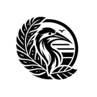Elegant Heron in a Circular Emphasizing Natures Grace with Leaves, a Bird, and a Serene Horizon View. vector