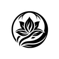 Stylized Black and White Lotus Flower Emblem Within a Circular Frame, Symbolizing Purity and Tranquility. vector