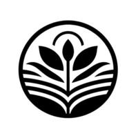 Circular Minimalist A stylized plant featuring a central stem, leaves, and layered horizontal lines, framed within a black circle against a stark white background. vector