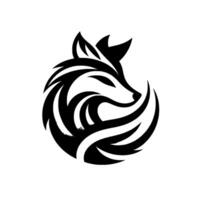 Sleek Black and White Fox Circular, Abstract with Flowing Lines, Depicting a Mystical and Modern Feline Silhouette. vector