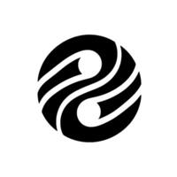 Minimalist Black and White A stylized, circular emblem featuring intertwined flowing lines and two internal circular voids, evoking a sense of balance. vector