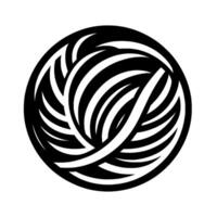 Abstract, illustration of a sphere composed of interwoven, stylized leaflike elements, rendered in contrasting black and white, evoking dynamism. vector