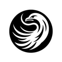 A striking monochromatic featuring an eagle silhouette contained within a circle, its stylized form evokes power, focus, and a sense of dynamic elegance. vector