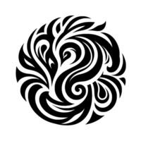 Intricate Black White Swirl A Circular Pattern of Organic Lines and Spirals Resembling Leaves and Feathers, on a Clean White Background. vector