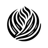 Abstract black and white circular , resembling a stylized floral or leaf pattern with curved lines and a textured background. vector