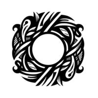 Intricate Black and White Circular Featuring Abstract Floral Motifs and Negative Space, Creating a Symbolic WreathLike Composition. vector