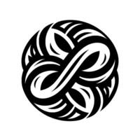 Intricate Black and White Intertwined Geometric Resembling a Circle, Featuring Continuous Flowing Lines and Abstract Shapes, Set Against a Clean White Background. vector