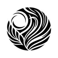 Abstract Black and White Circle Composition featuring Flowing Lines, Leaves, and Curved Elements, Creating a Harmonious and Organic . vector
