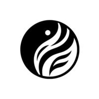 Yin and Yang Emblem Abstract Black and White Circle Featuring a Flowing Leaflike Form and Dot Symbolizing Balance. vector
