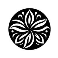 Intricate Black and White Mandala A Circular Composition Featuring a FloralInspired of Spiraling Petals and Curvilinear Accents, set against a stark white backdrop. vector