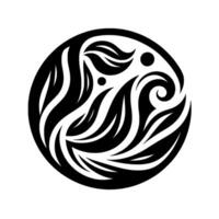 Intricate Monochrome Circular featuring stylized leaves, flowing lines, and dot accents within a blackandwhite illustration. vector