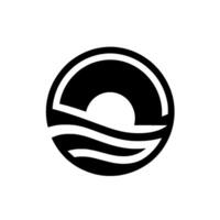 Black and white circular featuring stylized sun, waves, and sky elements, creating a minimalist, clean aesthetic. vector