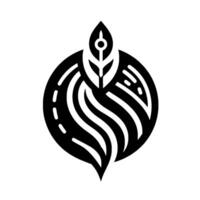 Abstract Black and White Depicting a Leaf Element Emerging from a Circular Form, Geometric and Minimalist Style vector