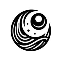 Abstract Black and White Circular Featuring EyeLike and WaveInspired Elements with Dot Accents. vector