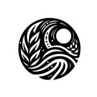 Abstract YinYang Inspired Featuring Botanical Elements, Organic Lines, and a Circular Composition on a White Background. vector