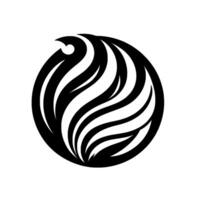 Abstract Black and White Depicting Stylized Bird or Feather within a Circular Frame with Organic Wave Pattern. vector