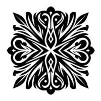 Symmetrical, ornate black and white featuring flowing lines, hearts, leaf shapes, and diamond details, evoking a sense of elegance and balance. vector