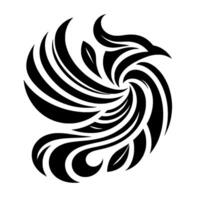 An Abstract, Bold Black and White Swirling Bird Tattoo Composed of Stylized Feathers and Leaf Elements, Isolated on White. vector