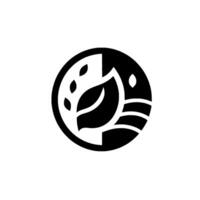 A minimalist monochrome featuring a stylized leaf within a circle, evoking concepts of nature, growth, and sustainable practices. vector