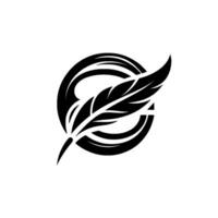 Sleek, minimalist featuring a stylized black feather piercing a segmented circle, set against a clean white background with the brand name ELEENE. vector