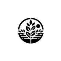Elegant monochrome featuring stylized tree within a circle, sun detail, representing growth and nature. vector