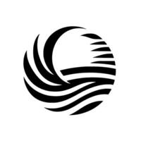 Abstract Black and White Featuring a Stylized Wave and Circular with a Minimalist and Modern Aesthetic on White Background. vector