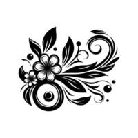 Elegant Black and White Floral with Swirls, Leaves, and Dots on a Clean White Background, Minimalistic Style. vector