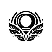 Minimalist Black White Circular Emblem with Leaves, a Modern Monochromatic for Nature, Technology, and Harmony. vector